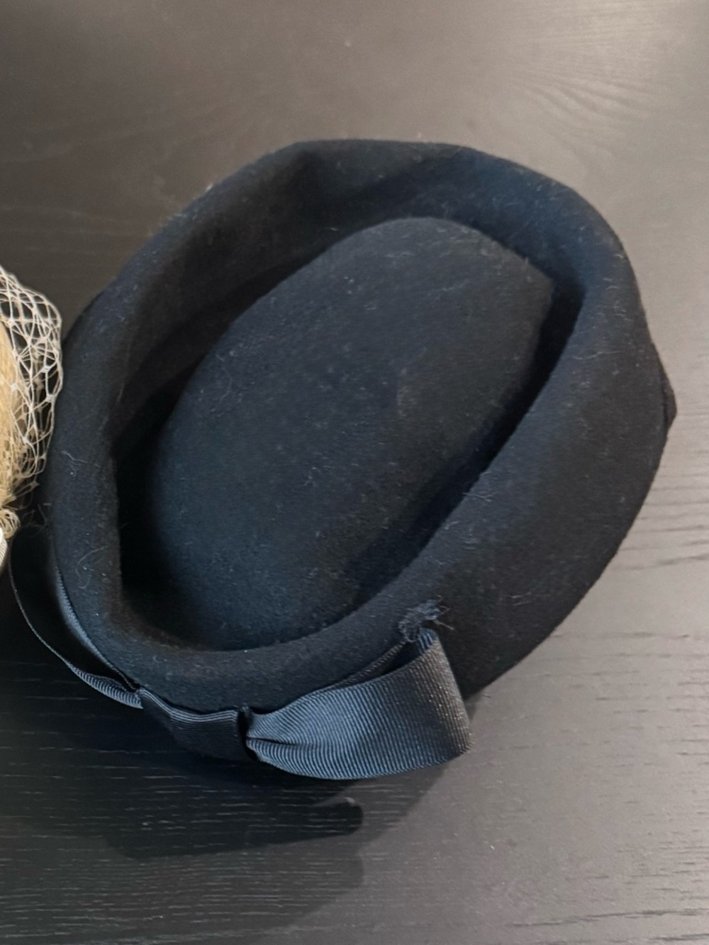 Classic Vintage Fedoria Black Wool Hat with Rhinestone Trim and Bow Detail